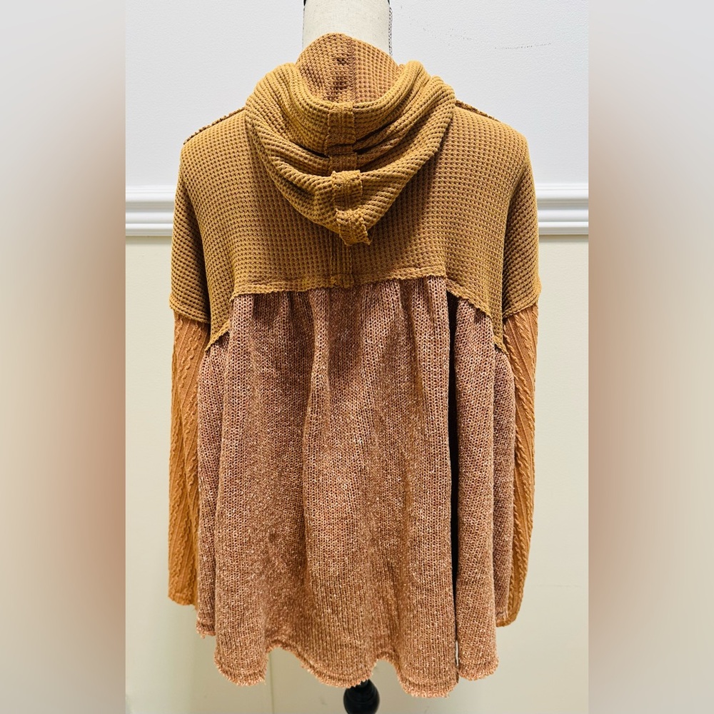 POL Hooded sweater top S Brown Textured Tassels Bohemian Hippie Festival Casual - Picture 2 of 9